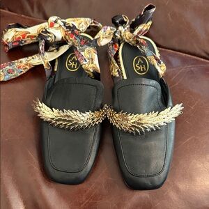 Ash Black Loafers with Gold Leaf Accent